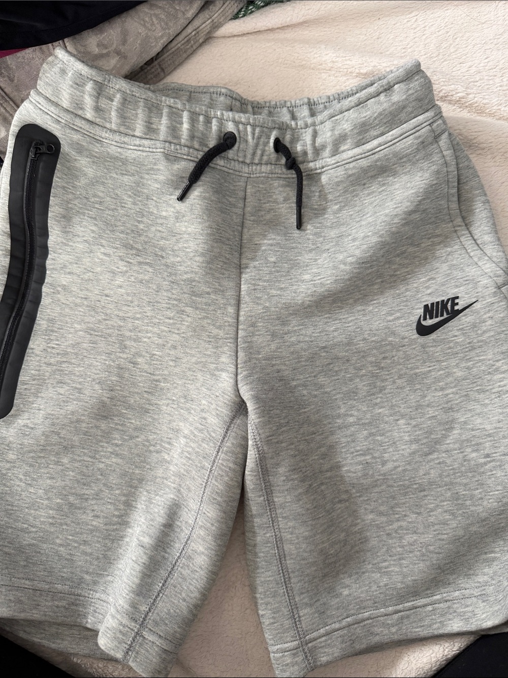 Nike Tech Grey Heather Fleece Kids Shorts with Black Accents Size Large